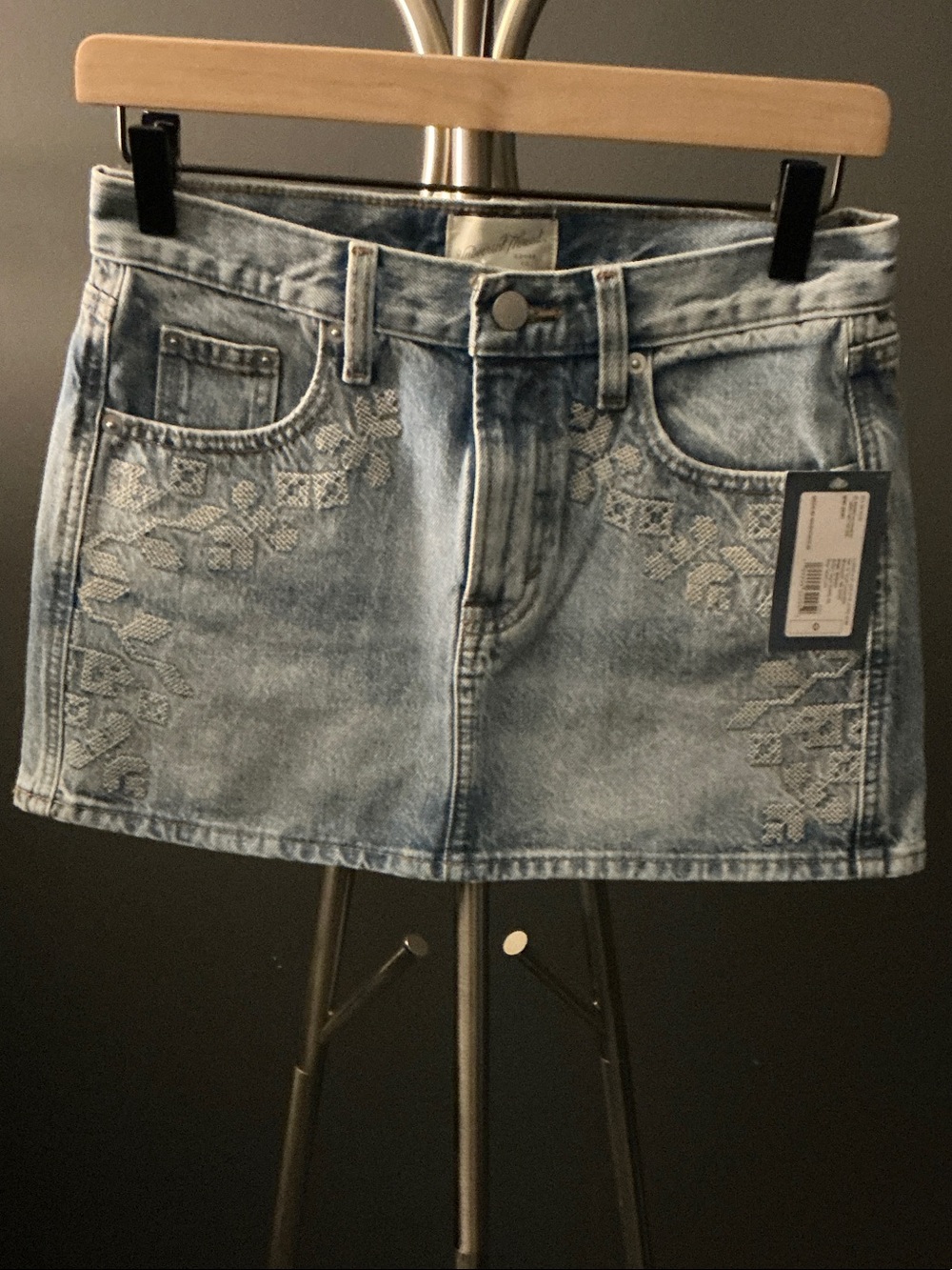 Mini Skirt - Light Blue Embroidered Denim Mini Skirt